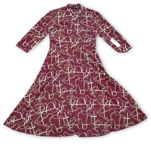 Donna Morgan Equestrian Horse Bit Dress Size 10 Red Gold Zip Back Brand New NWT